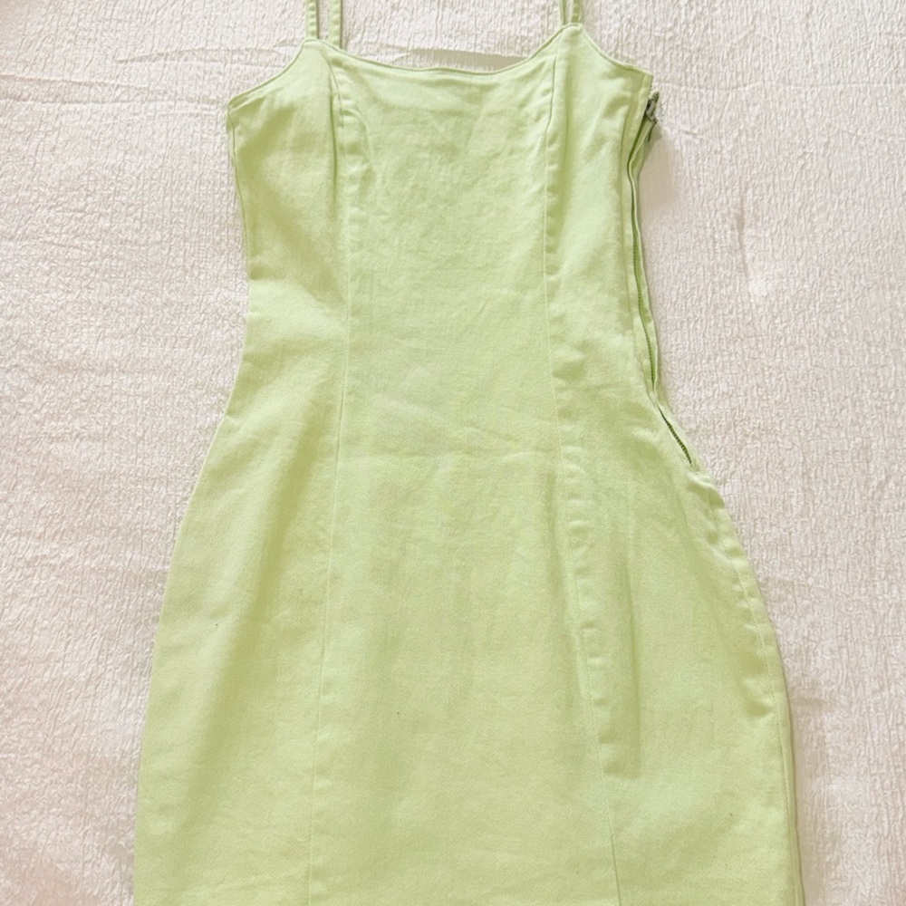H&M Green Spaghetti Strap Sheath Mini Dress